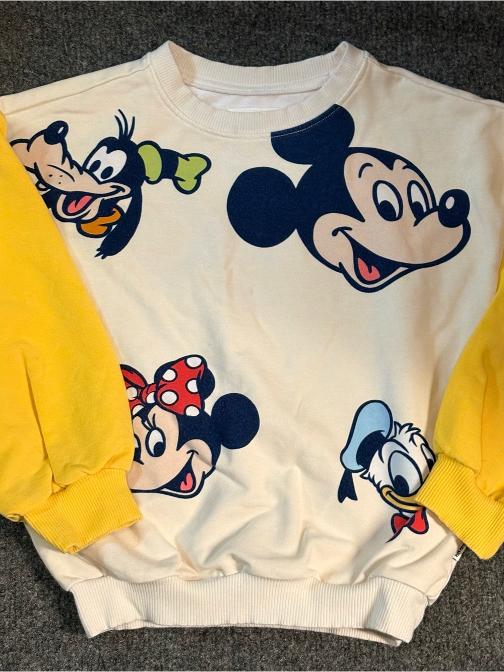 Little Sleepies Cream Pullover Sweatshirt with Yellow Sleeves & Disney Faces